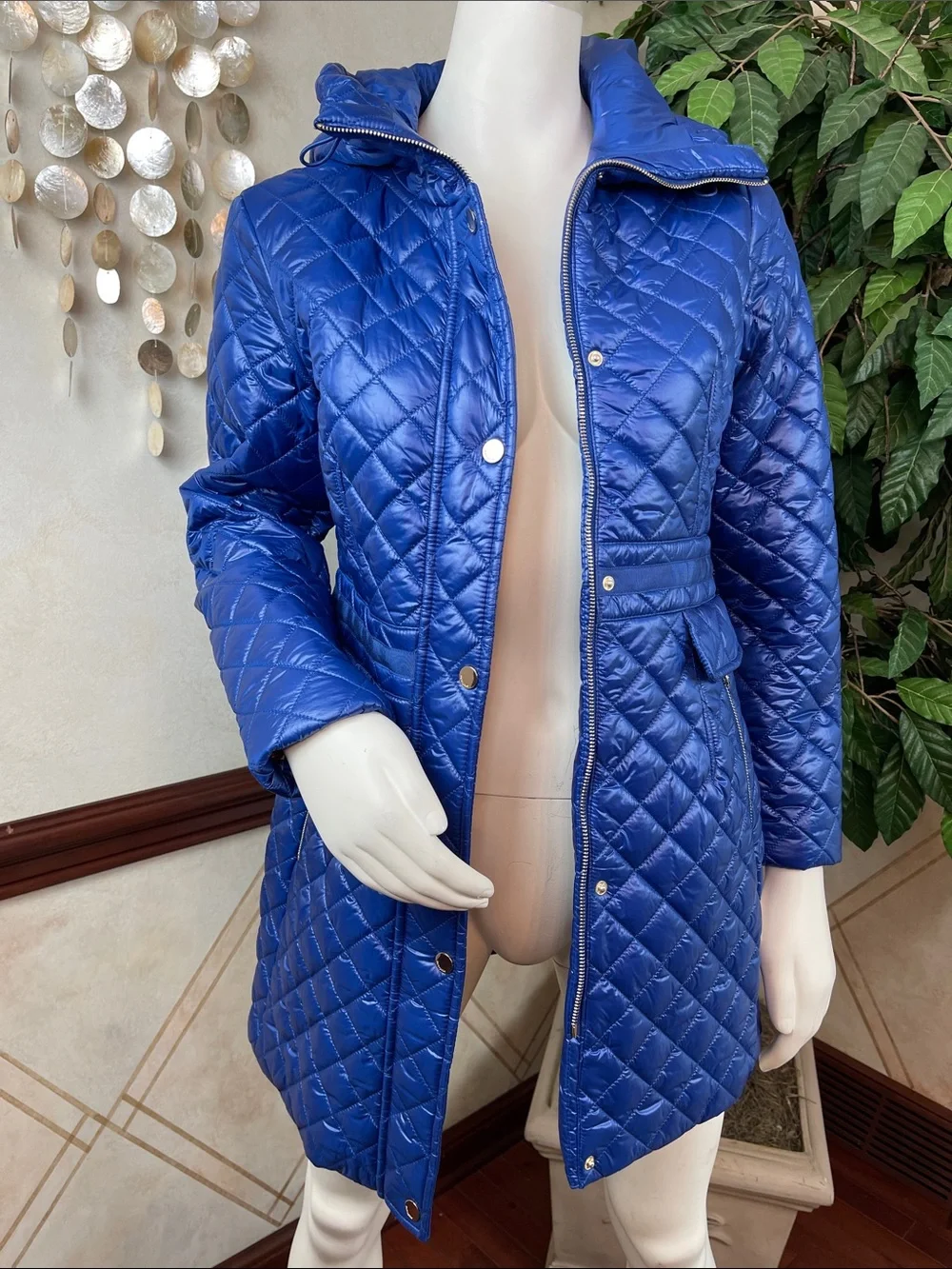 KATE SPADE LAPIS BLUE QUILTED HOODED JACKET